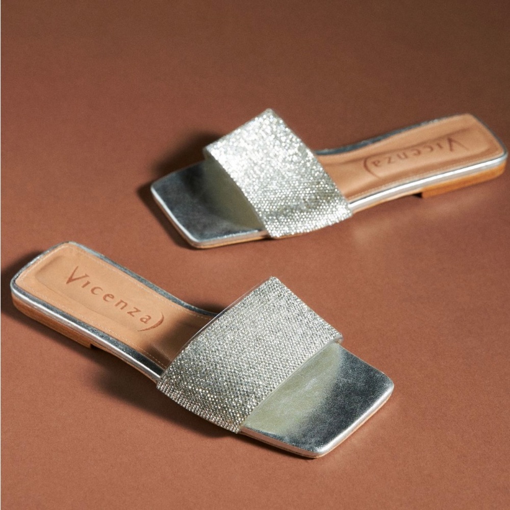 Anthropologie Vicenza Metallic Slide Sandals